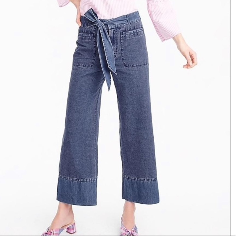 NWT J.Crew Cropped Chambray Pants with tie size 8